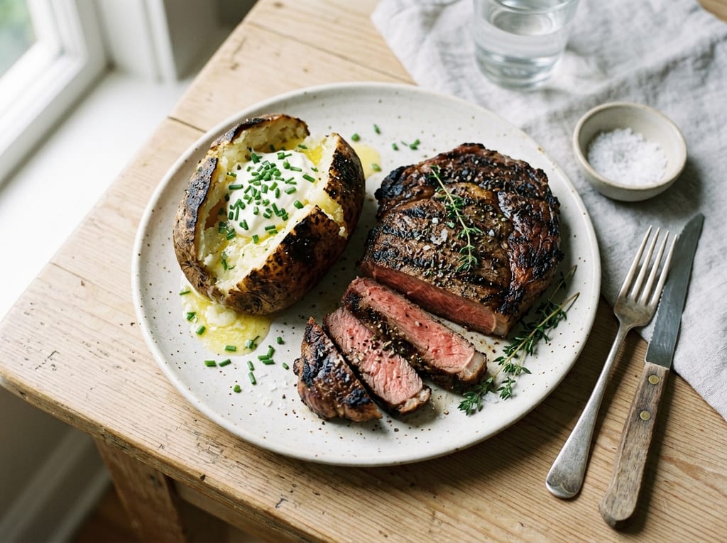 Grilled Steak with Loaded Baked Potato