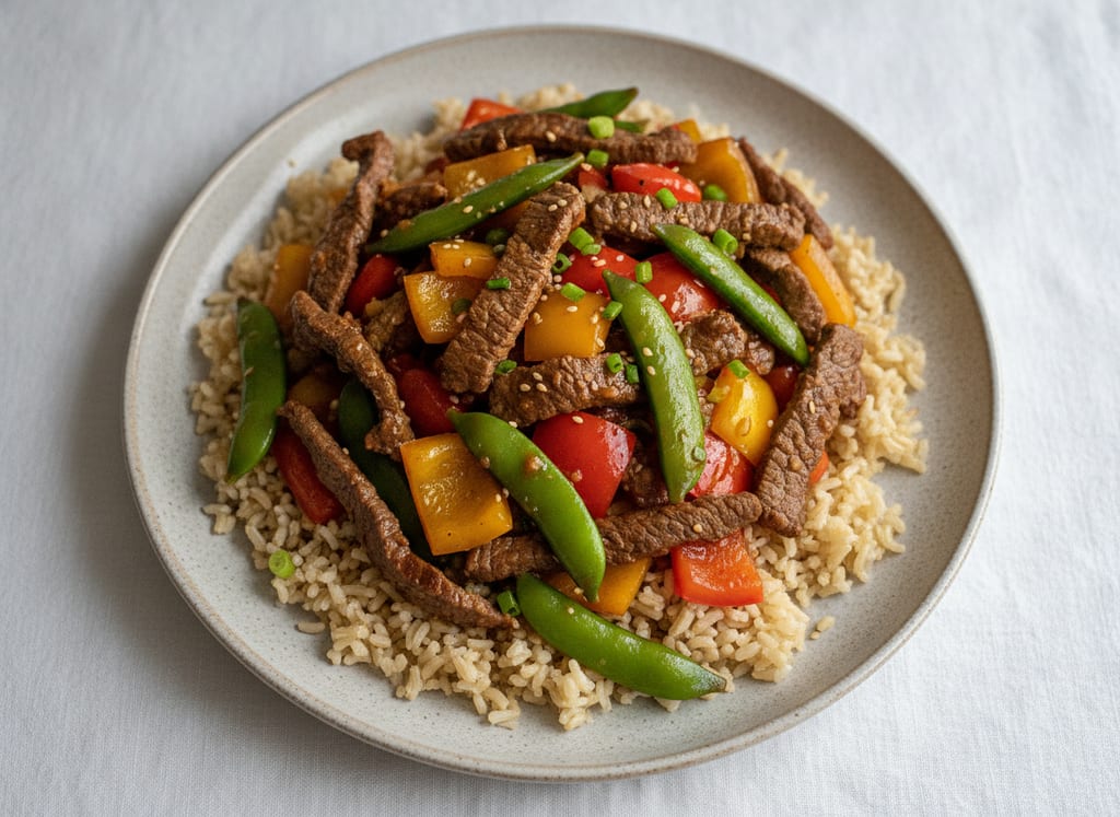 Beef and Vegetable Stir-Fry with Brown Rice