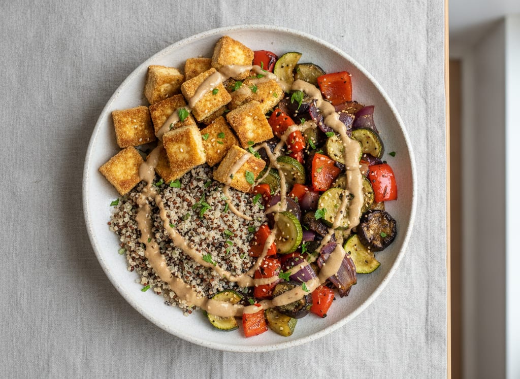 Crispy Tofu Buddha Bowl with Tahini Dressing