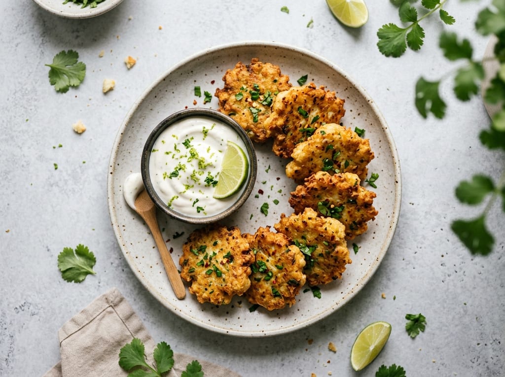Cauliflower Fritters with Lime Crema Sauce