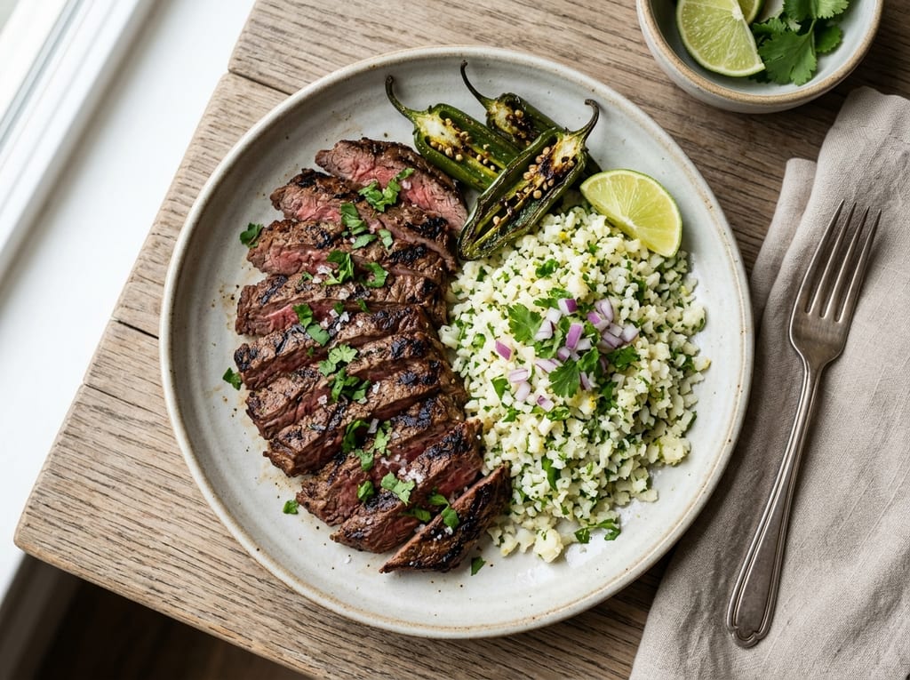Carne Asada with Cilantro Lime Cauliflower Rice
