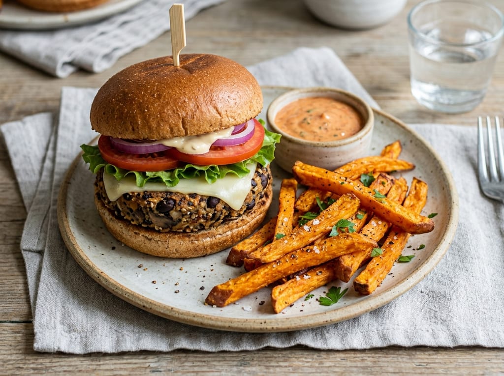 Classic Veggie Burger with Sweet Potato Fries