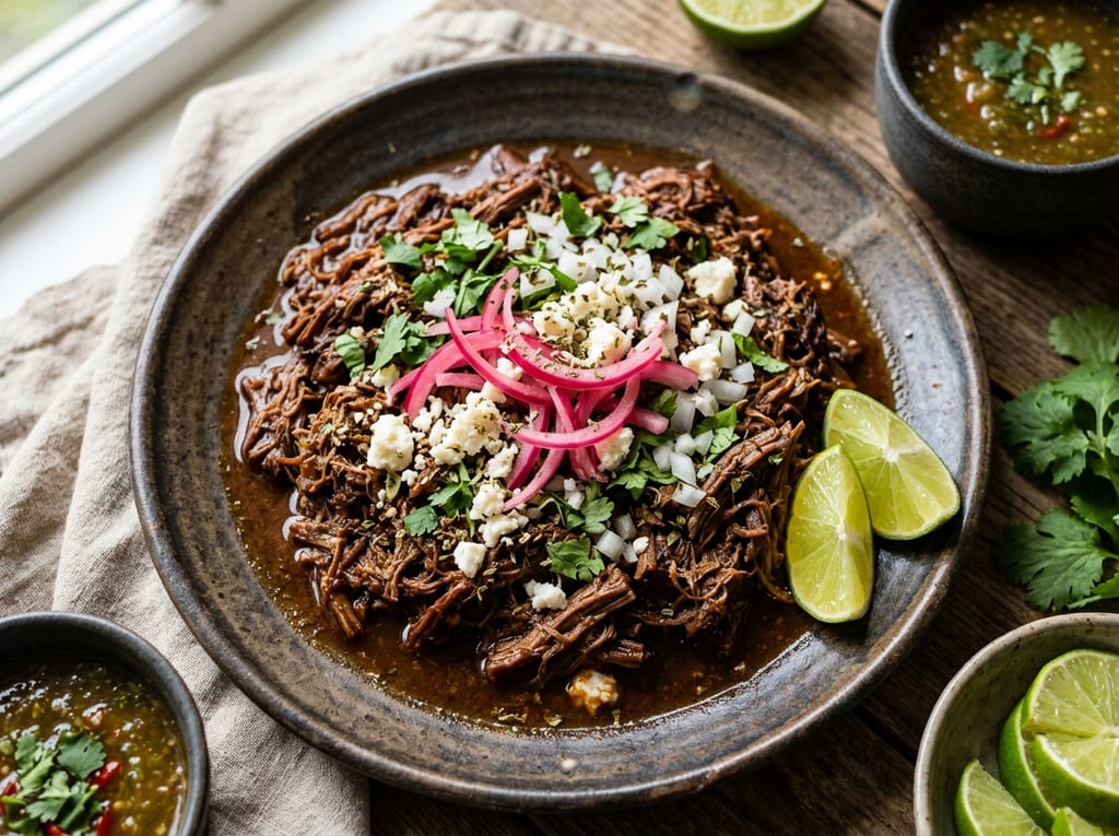 Beef Barbacoa with Pickled Onions and Cheese