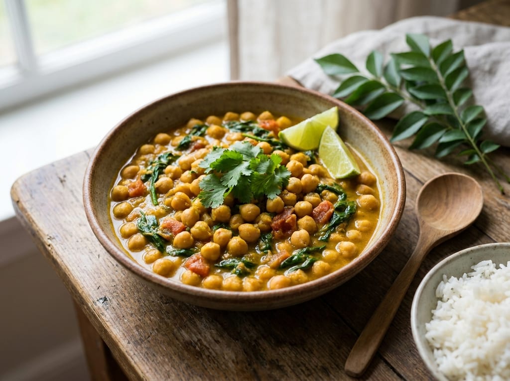 Burmese Chickpea Curry with Spinach