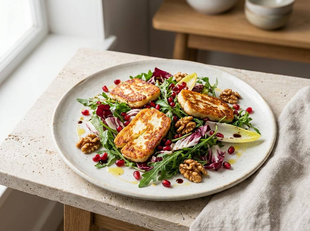 Halloumi Salad with Pomegranate and Walnuts