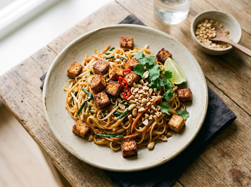 Pad Thai with Peanut Sauce and Crispy Tofu
