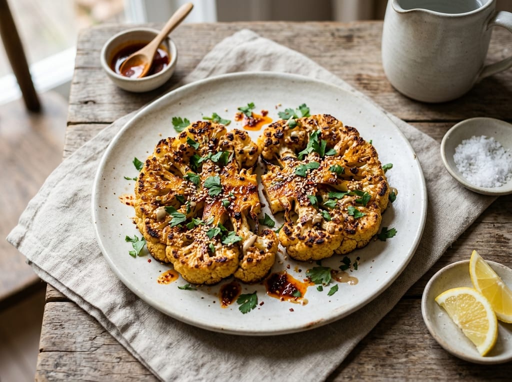 Roasted Cauliflower Steaks with Harissa Oil