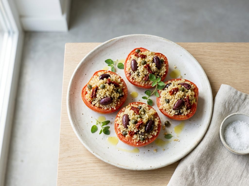 Baked Tomatoes Stuffed with Quinoa and Olives