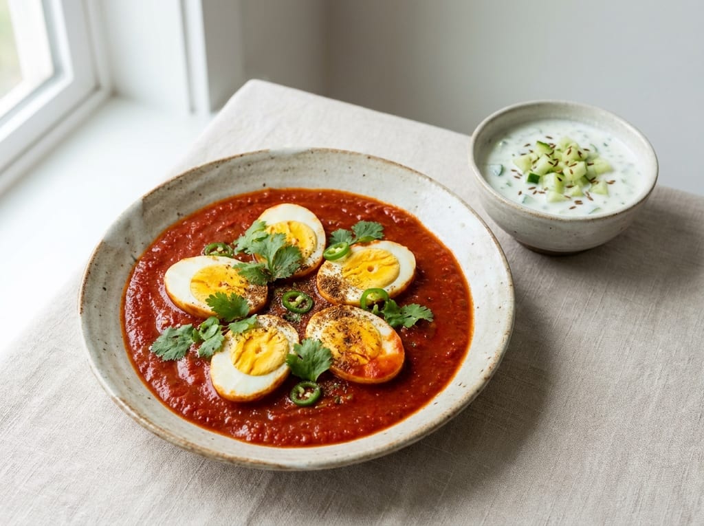 Egg Curry with Cucumber Raita
