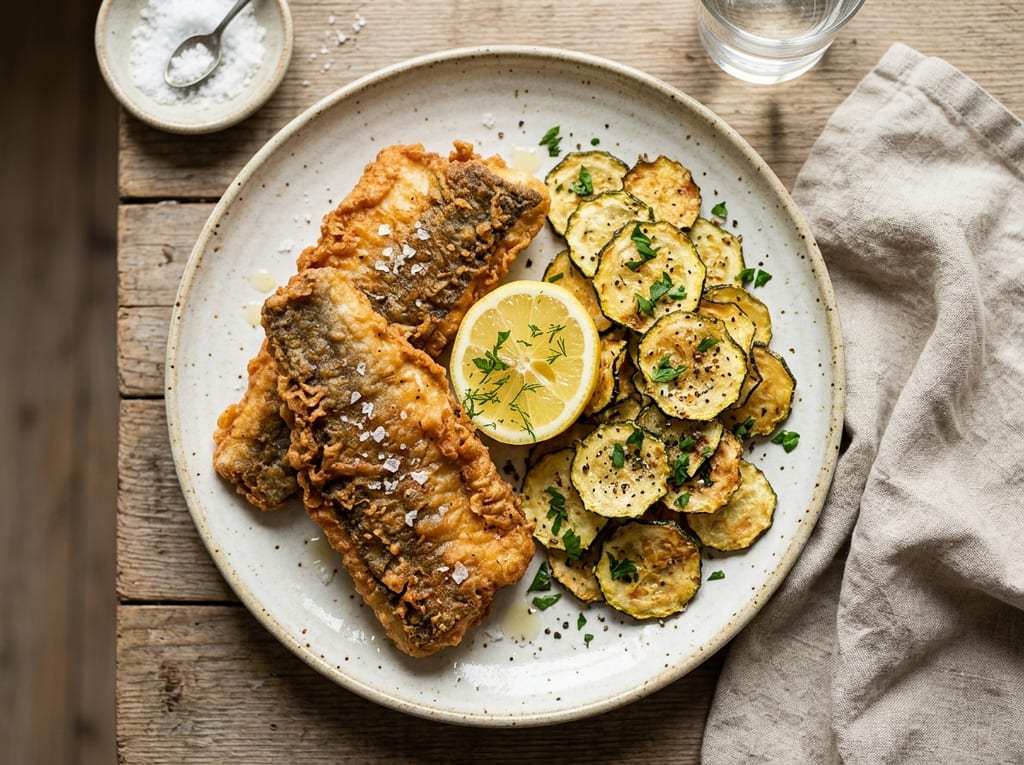 Spigola Fritta with Zucchini Chips
