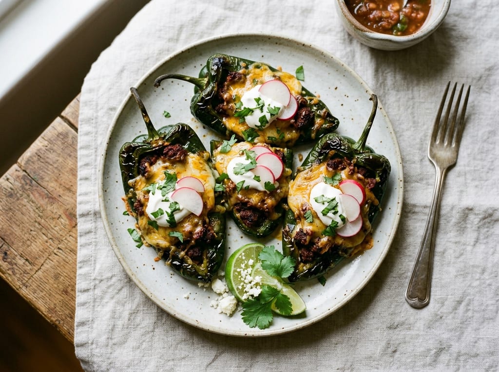 Chorizo and Cheese Stuffed Poblano Peppers