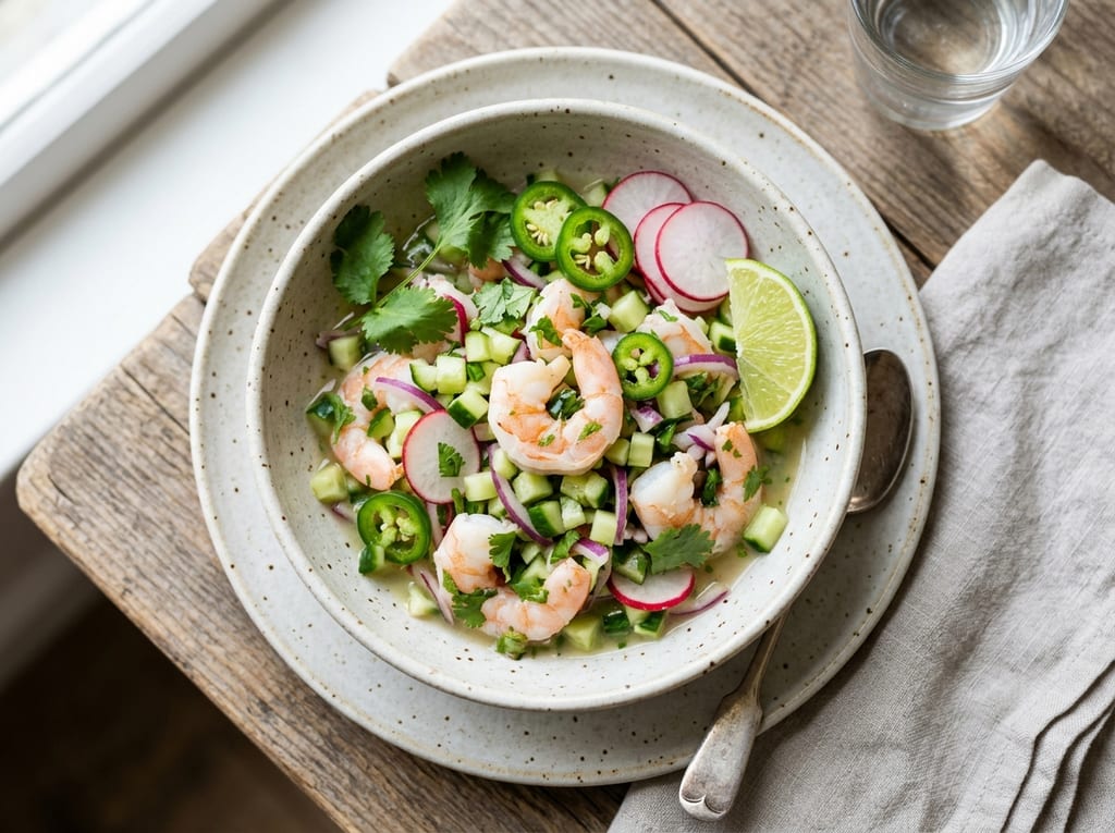 Shrimp Ceviche with Cucumber and Radish