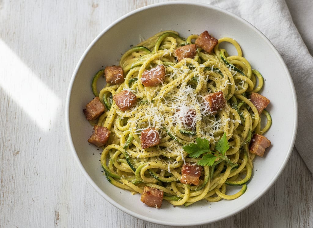 Zucchini Noodle Carbonara with Guanciale