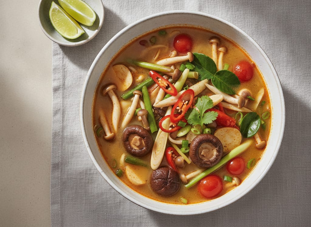 Tom Yum Vegetable Soup with Mushrooms