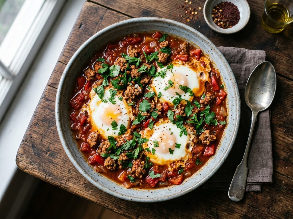 Shakshuka with Spiced Lamb Sausage