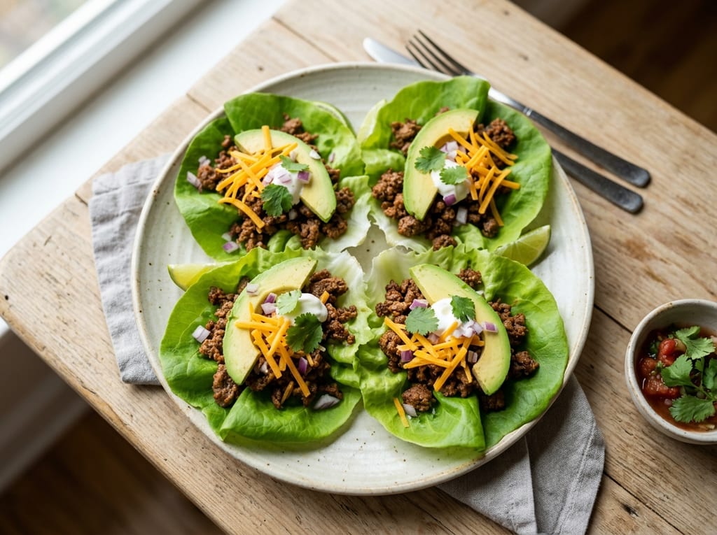 Spiced Ground Beef Lettuce Wraps with Avocado
