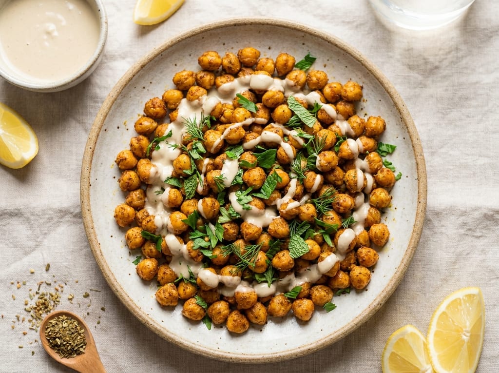 Falafel-Spiced Chickpea Roast with Tahini Sauce