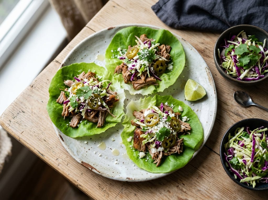 Carnitas Lettuce Wraps with Jalapeño Slaw