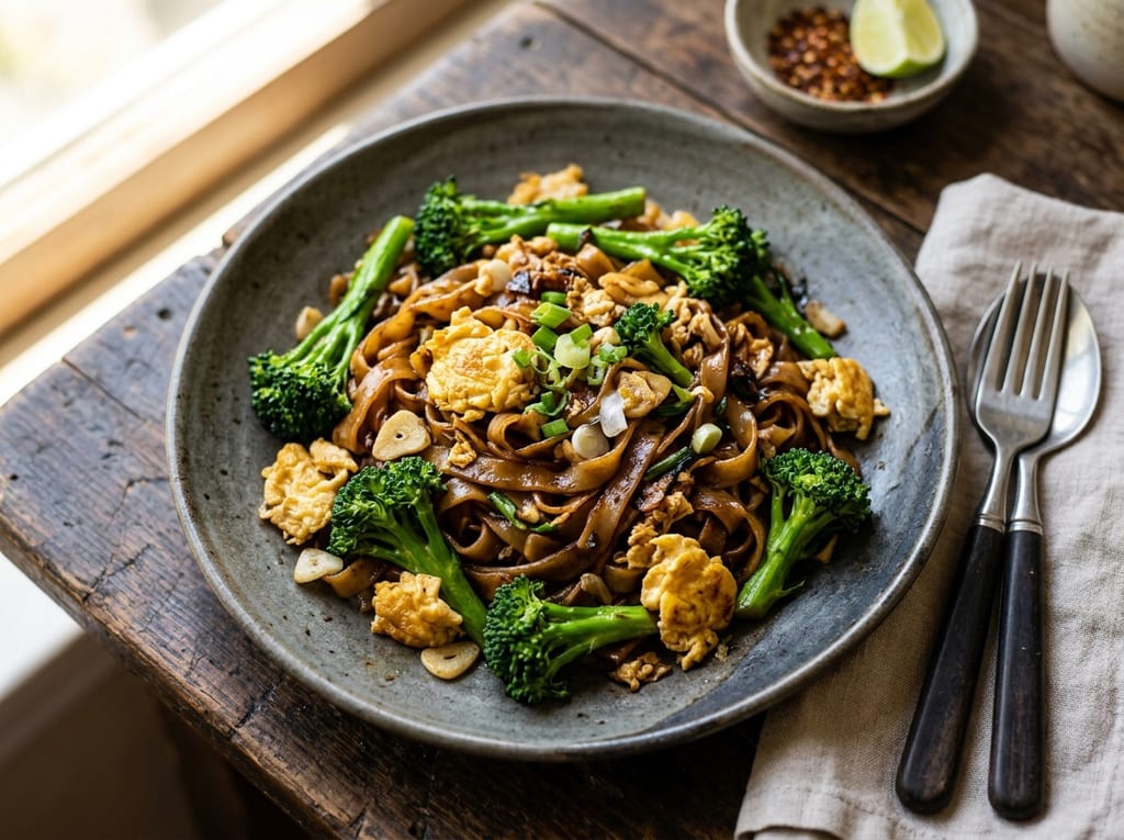 Pad See Ew with Broccoli and Egg