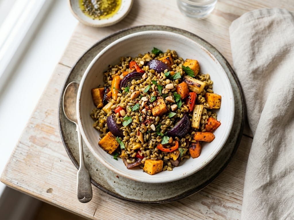Freekeh Pilaf with Roasted Vegetables
