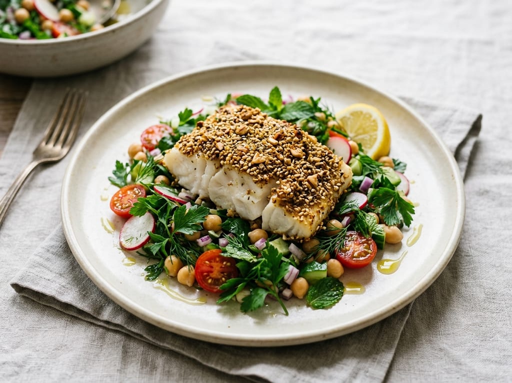 Dukkah-Crusted Cod with Herb Salad