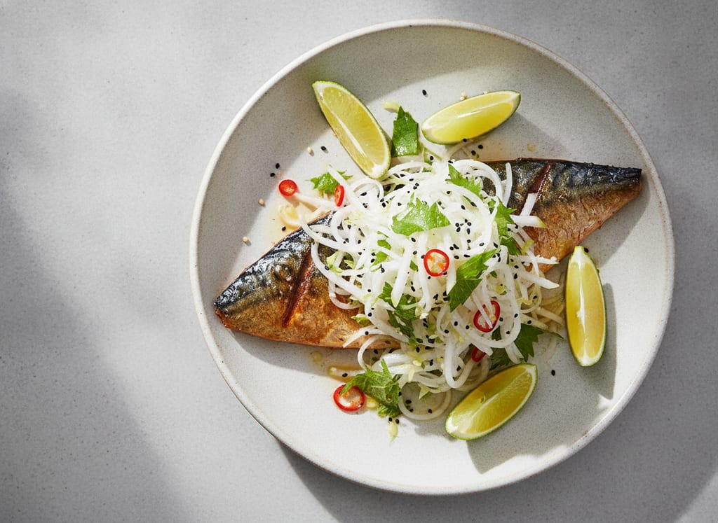 Grilled Mackerel with Daikon Radish Salad