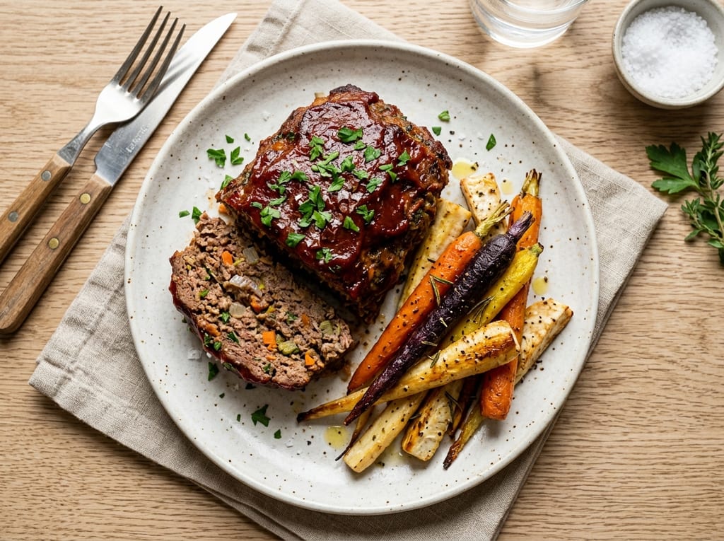 Grass-Fed Beef Meatloaf with Roasted Root Vegetables