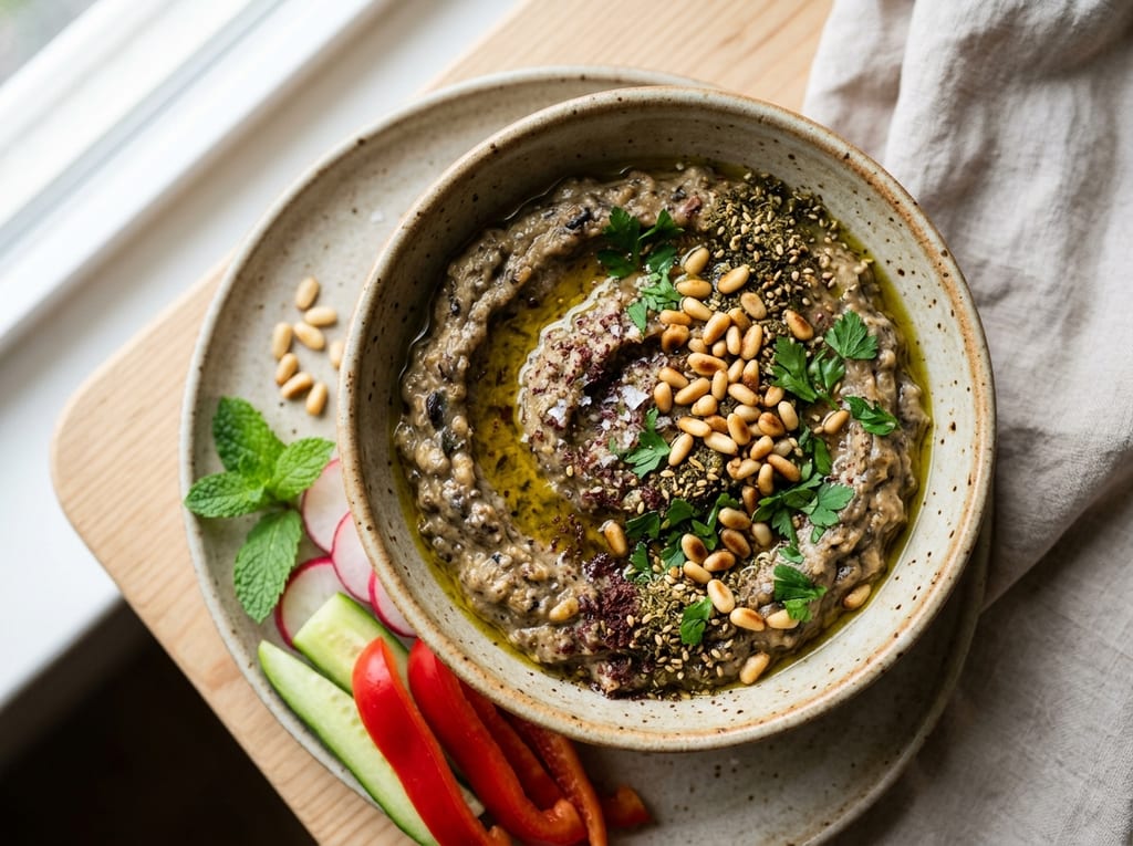Charred Eggplant Dip with Zaatar and Pine Nuts