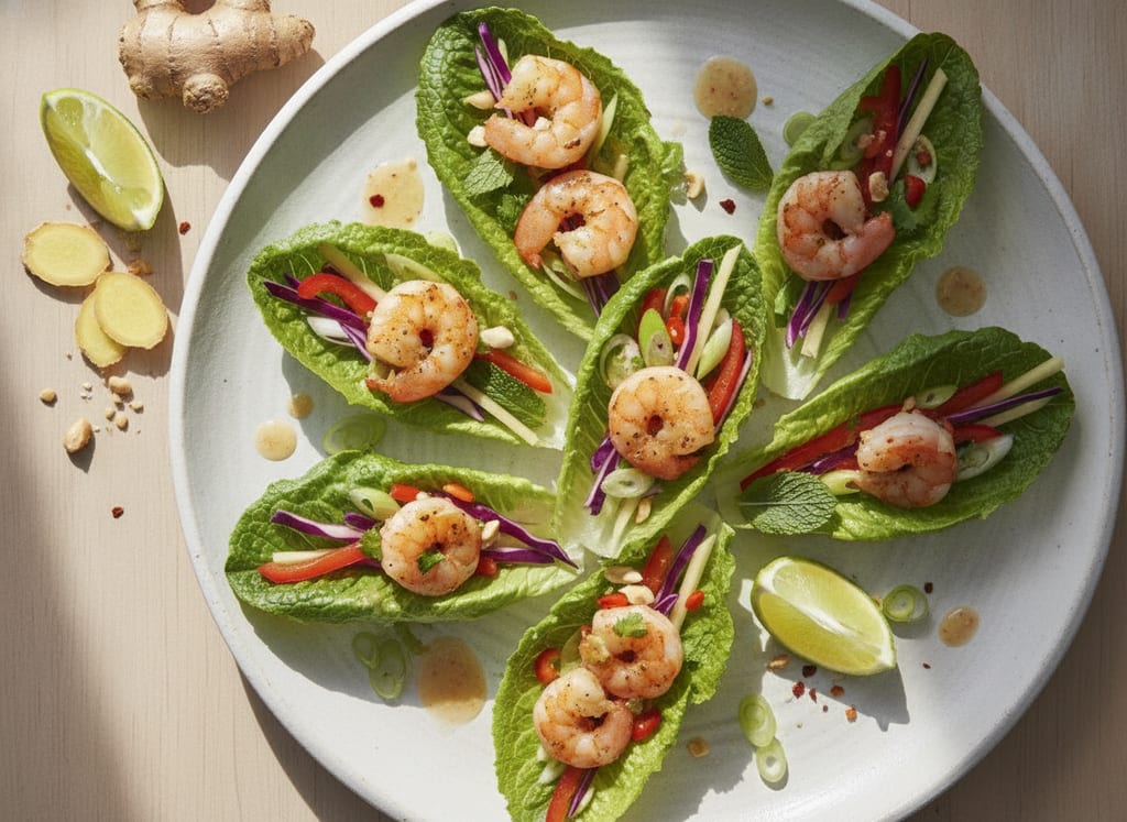 Thai Shrimp Lettuce Wraps with Ginger and Lime