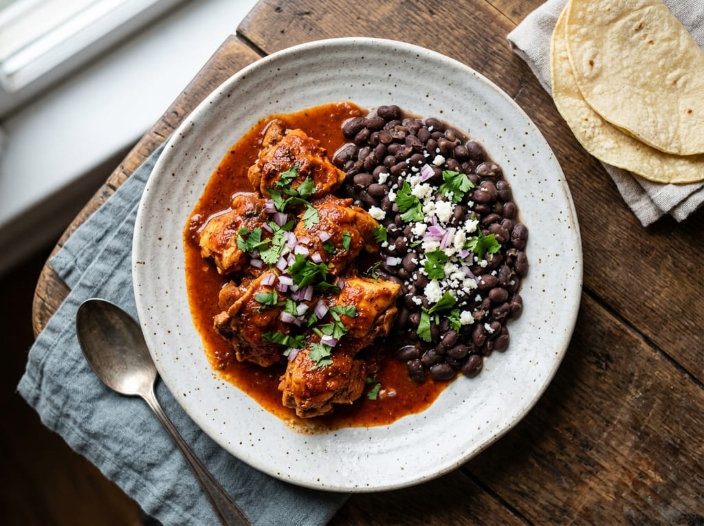 Pollo a la Diabla with Black Beans