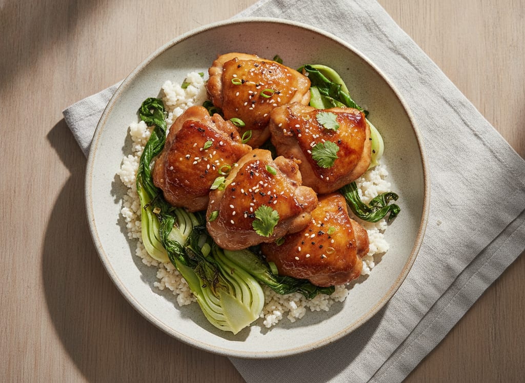 Vietnamese Caramel Chicken with Bok Choy and Cauliflower Rice