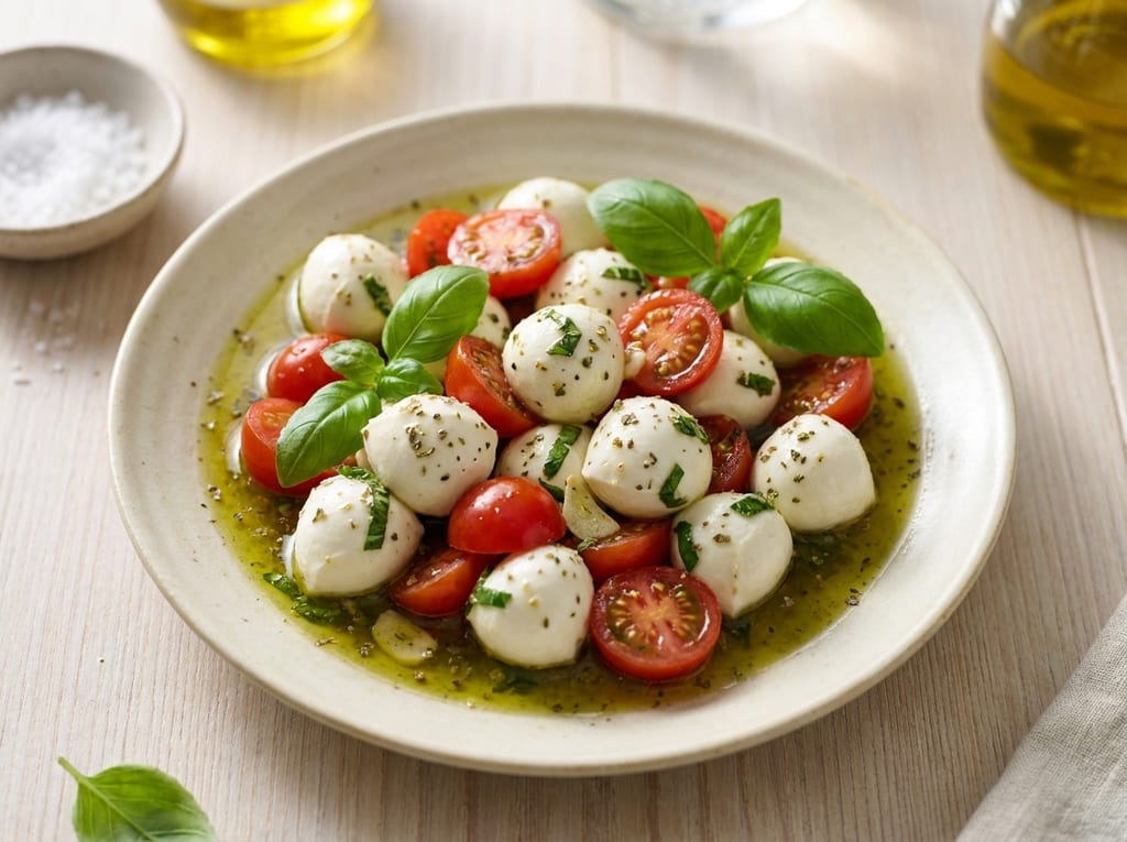 Marinated Mozzarella with Cherry Tomatoes and Basil