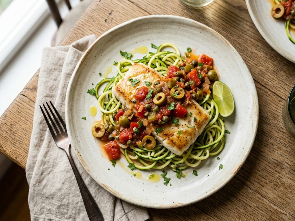 Pescado a la Veracruzana with Zucchini Noodles
