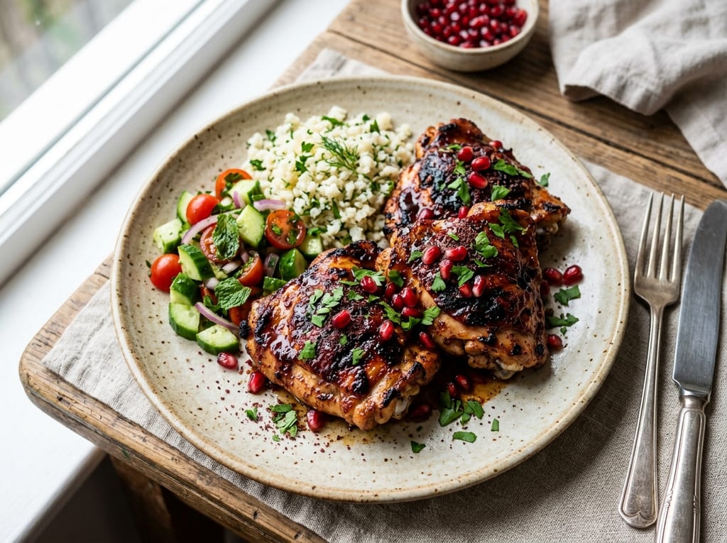 Spiced Grilled Chicken Thighs with Pomegranate Glaze