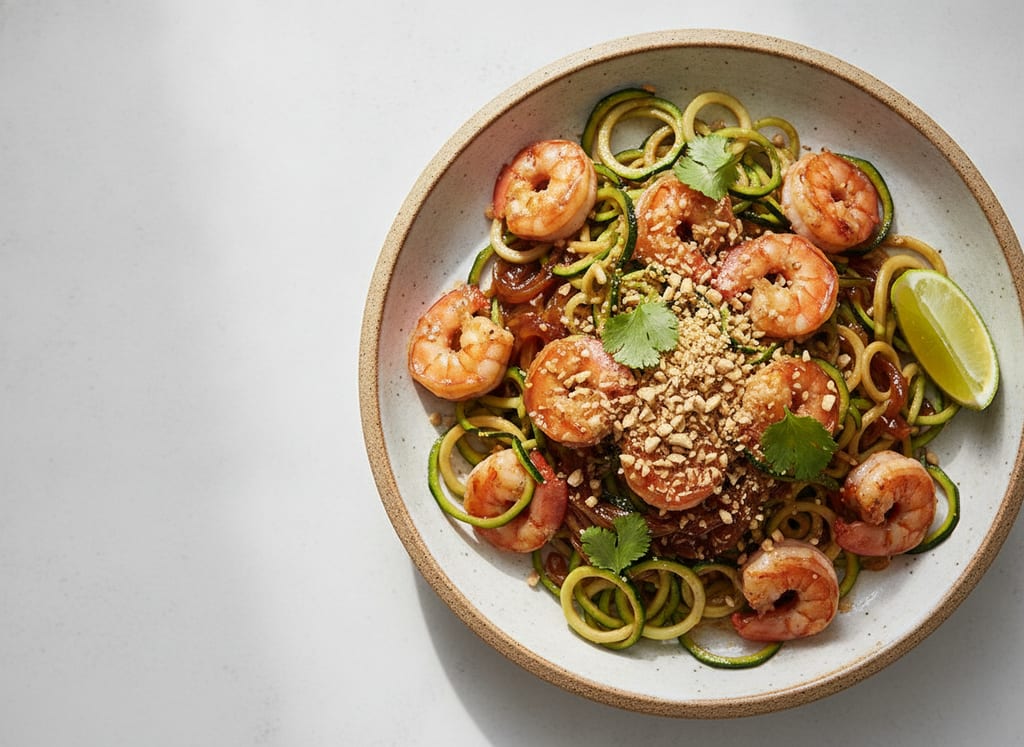 Shrimp and Zucchini Pad Thai with Tamarind Glaze