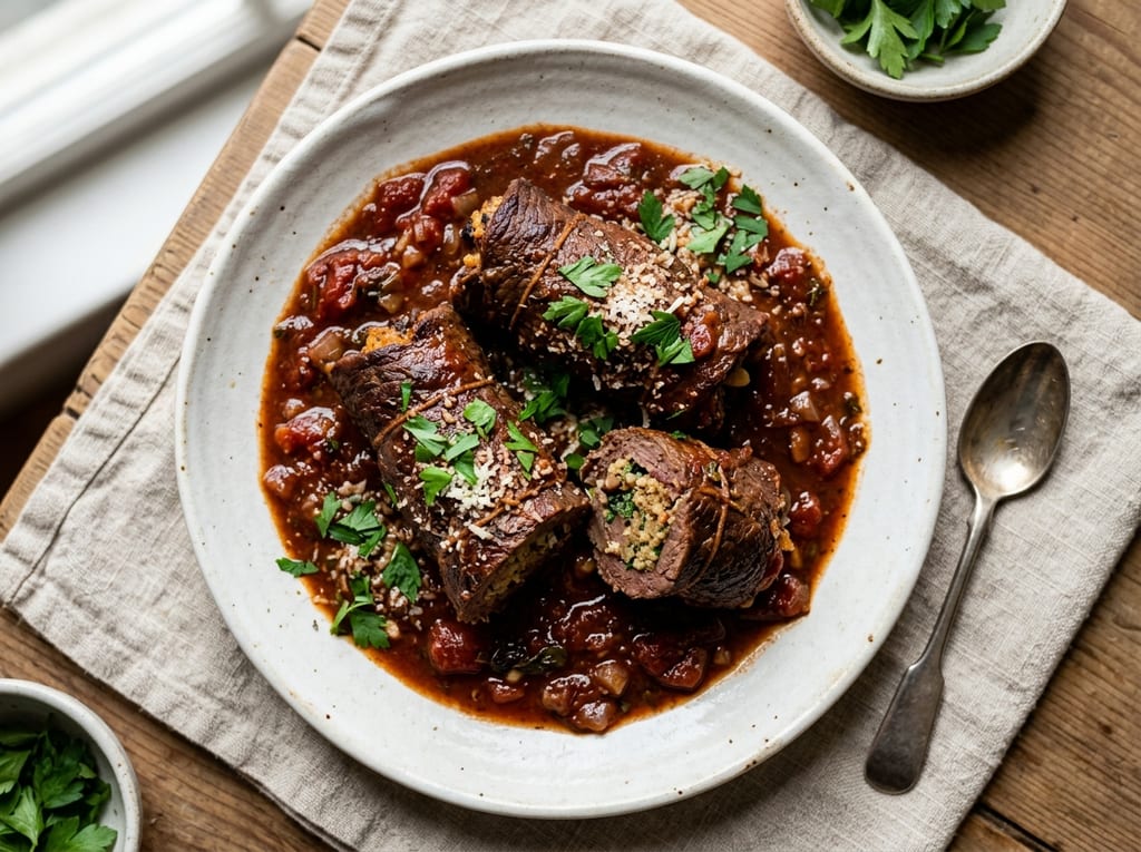 Beef Bracciole Braised in Red Wine