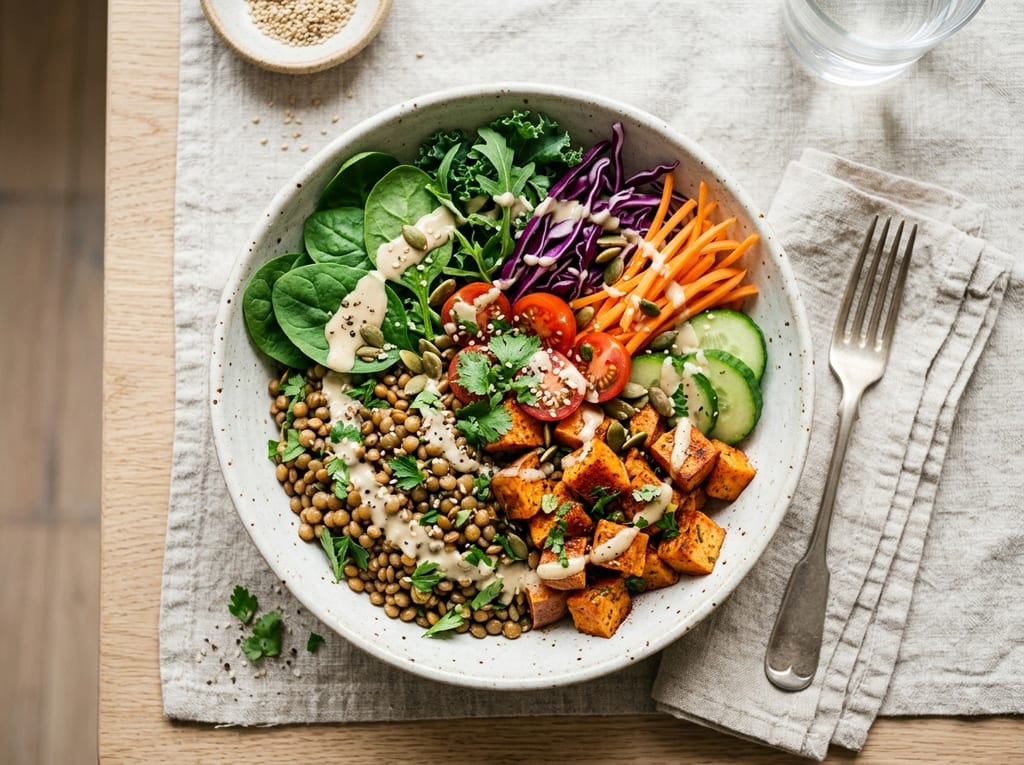 Baked Sweet Potato and Lentil Buddha Bowl