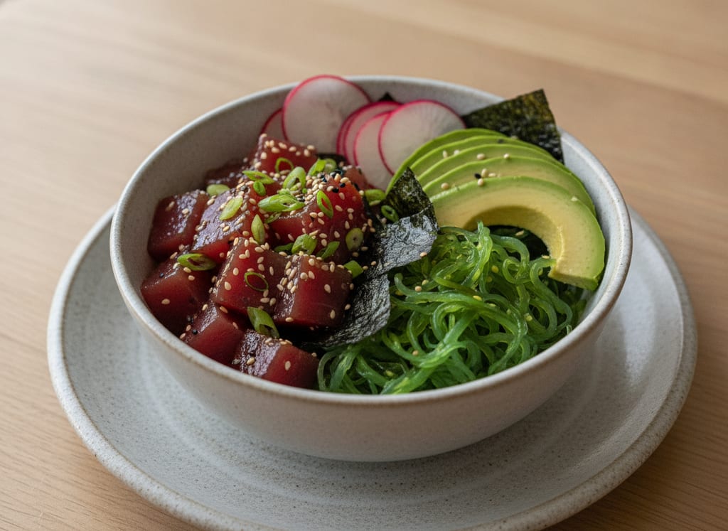Sashimi Tuna Poke Bowl with Seaweed Noodles