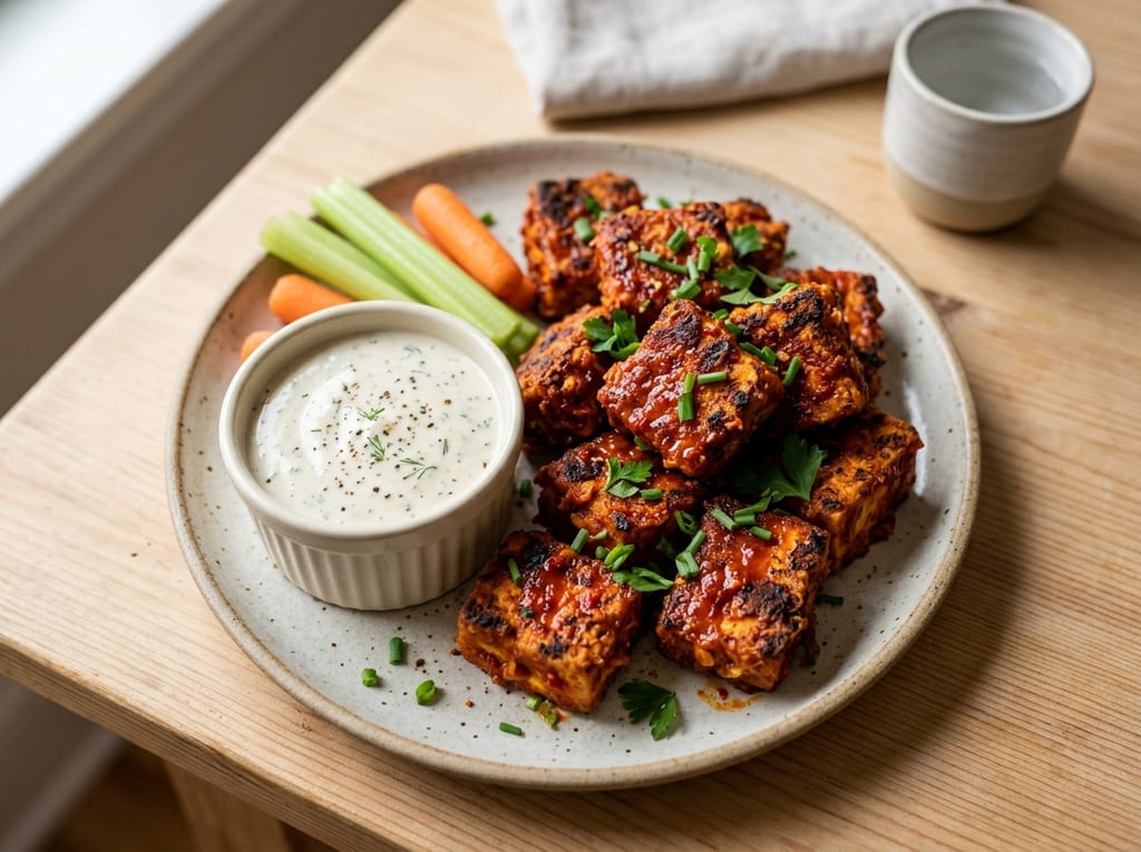 Crispy Tofu Buffalo Wings with Vegan Ranch