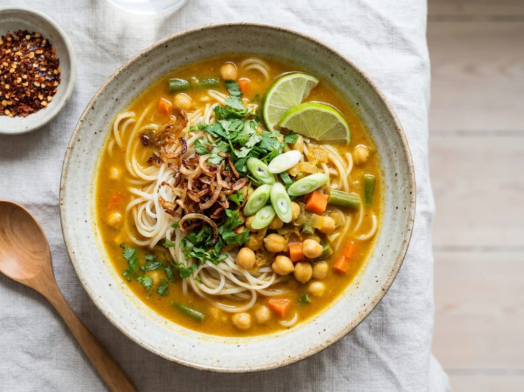 Burmese Shan Noodles with Vegetable Curry Broth