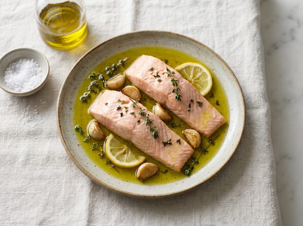 Olive Oil-Poached Salmon with Garlic and Thyme