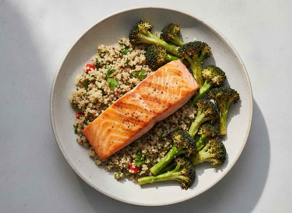 Grilled Salmon with Quinoa and Roasted Broccoli