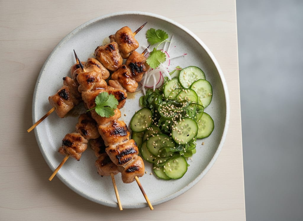 Chicken Yakitori Skewers with Cucumber Salad