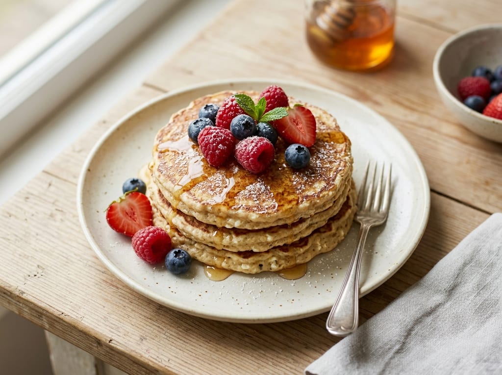 Cottage Cheese Protein Pancakes with Berries