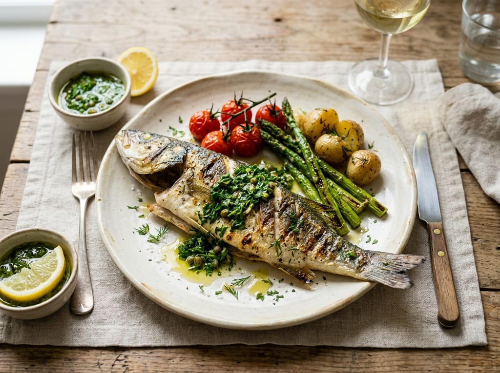 Grilled Branzino with Herb Sauce