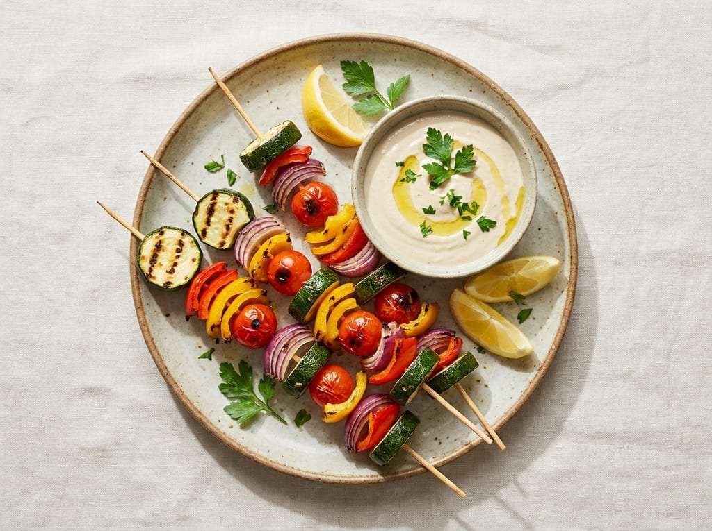 Grilled Vegetable Skewers with Tahini Dip
