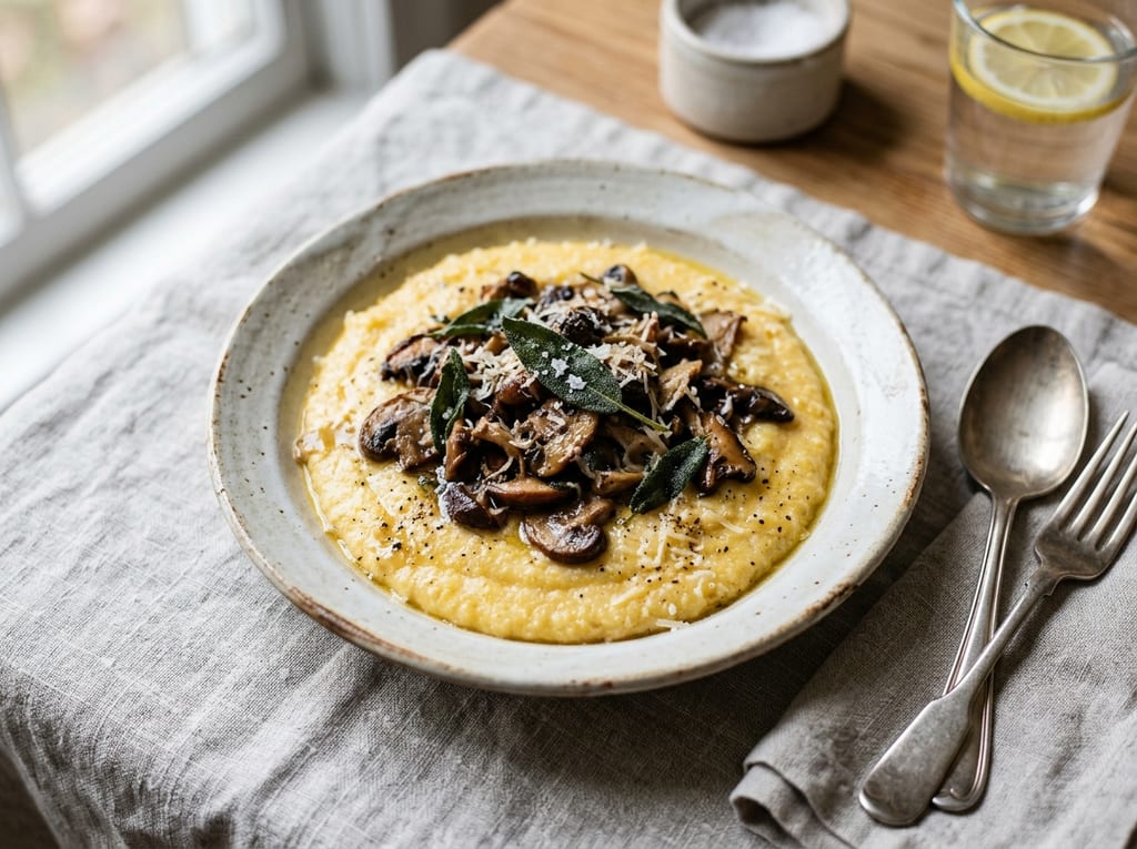 Polenta Creamy with Mushrooms and Sage