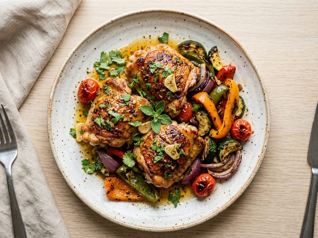 Pollo al Ajillo with Roasted Vegetables