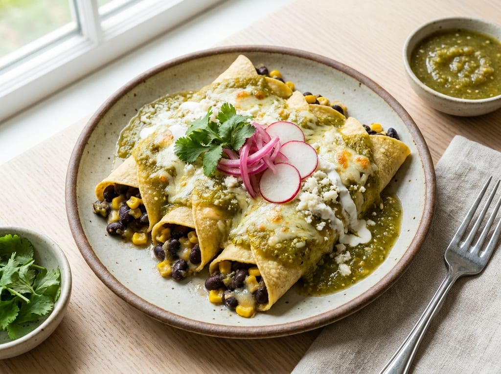 Black Bean and Corn Enchiladas Verde