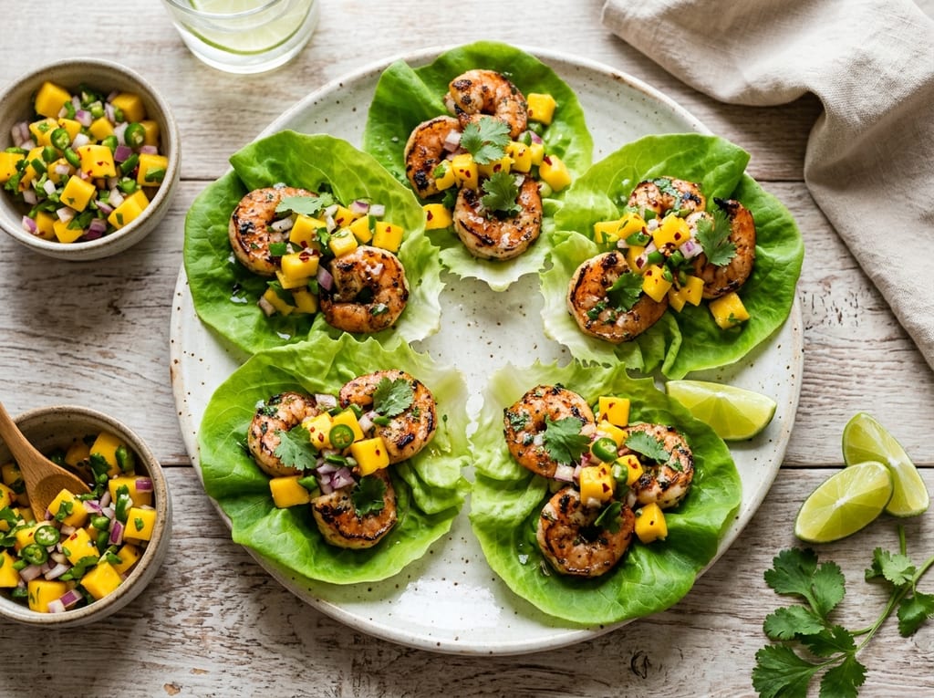 Cilantro Lime Shrimp Lettuce Wraps with Mango Salsa